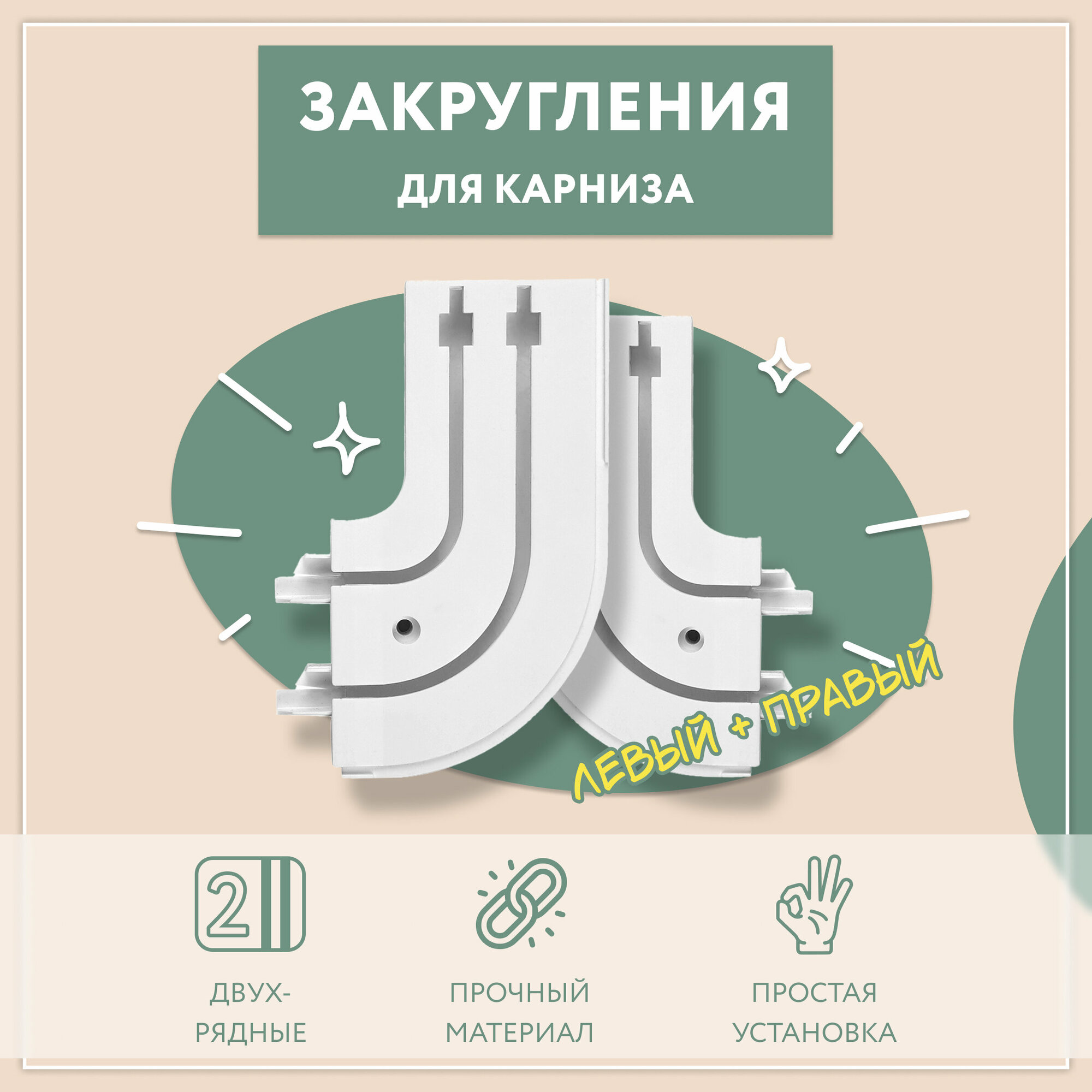 фото Закругления двухрядные для пластикового карниза (1лев+1прав) / Закругления шины двухрядные