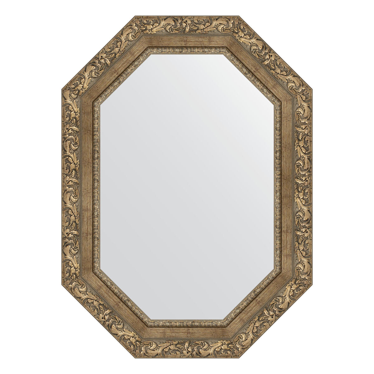 Зеркало настенное Polygon EVOFORM в багетной раме виньетка античная латунь, 55х75 см, для гостиной, прихожей, спальни и ванной комнаты, BY 7157