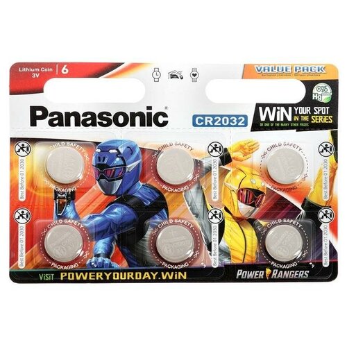 Батарейки Panasonic CR2032 3v дисковые литиевые Lithium Power в блистере 6шт