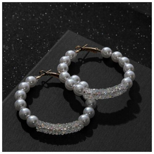 фото Queen fair серьги- кольца "бриз" крупные бусины, цвет белый в золоте