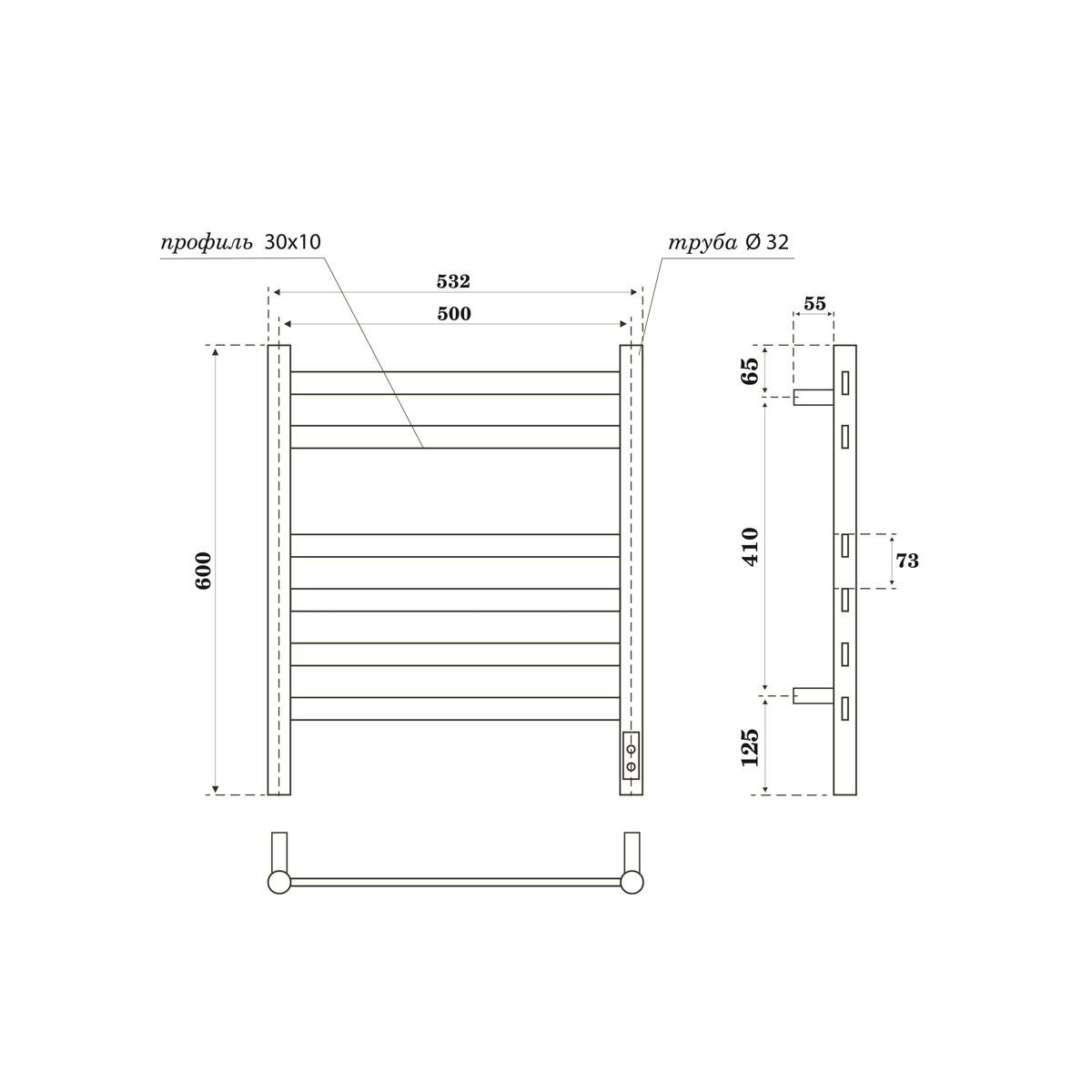 Полотенцесушитель электрический POINT Селена PN16856B П6 500x600, диммер справа, черный - фотография № 2