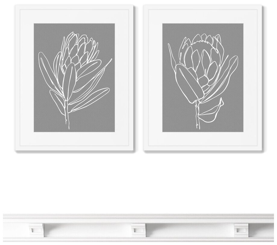Набор из 2-х репродукций картин в раме Minimalistic flower Couple, 2020г. Размер картины: 42х52см