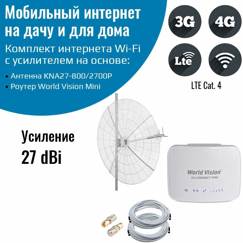 Мобильный интернет на даче, за городом 3G/4G/WI-FI – Комплект роутер Connect Mini с антенной KNA27-800/2700P