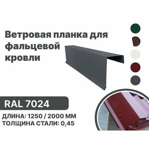 Ветровая (фронтонная) планка для фальцевой (клик фальцевой) кровли RAL-7024 1250мм 4шт