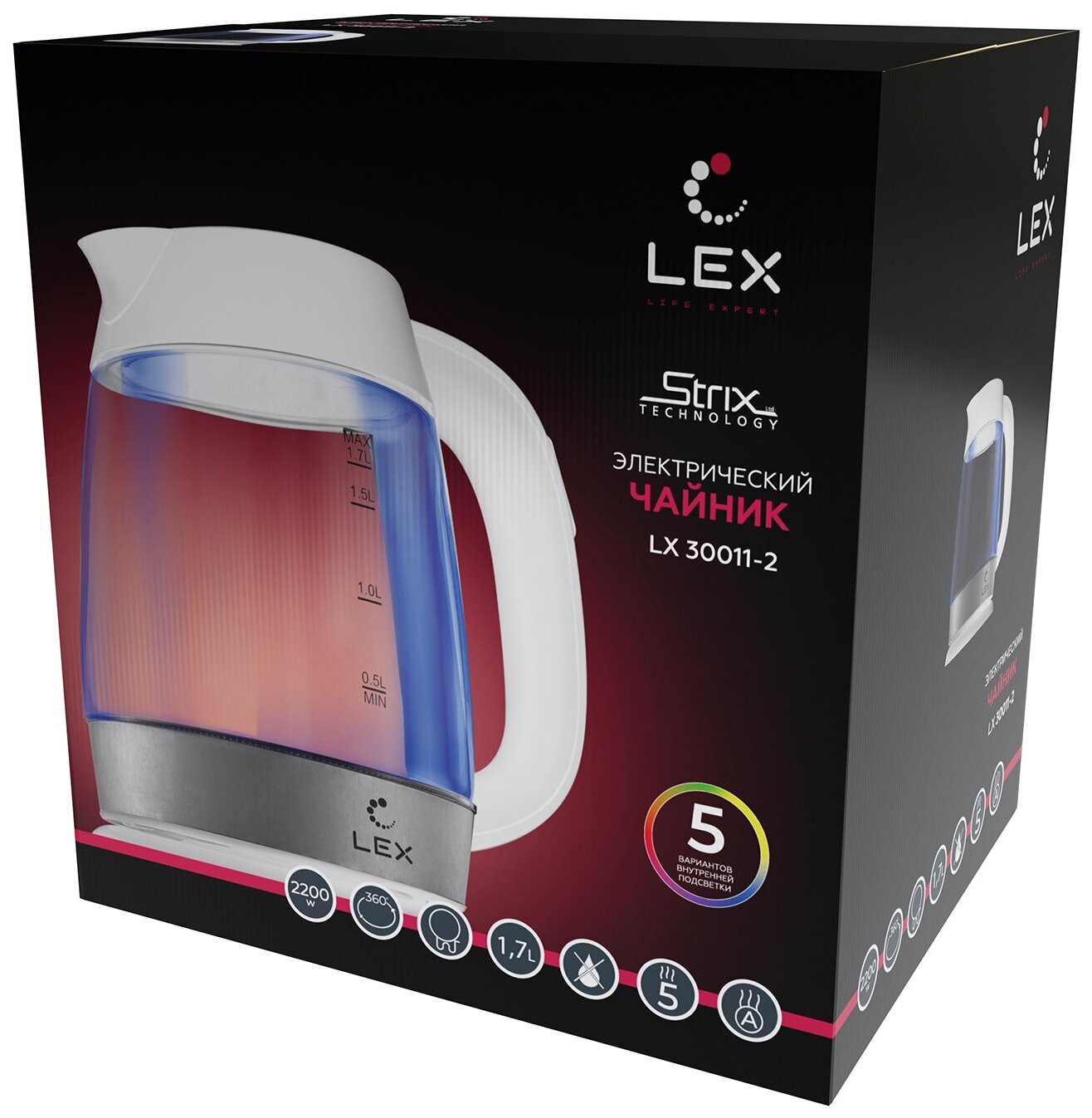 чайник LEX LX30011-2 2200Вт 1,7л стекло белый - фото №16