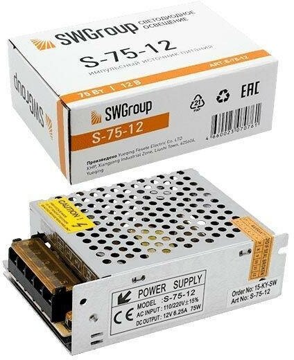 Блок питания SWG 12V 75W IP20 6,3A S-75-12 000298