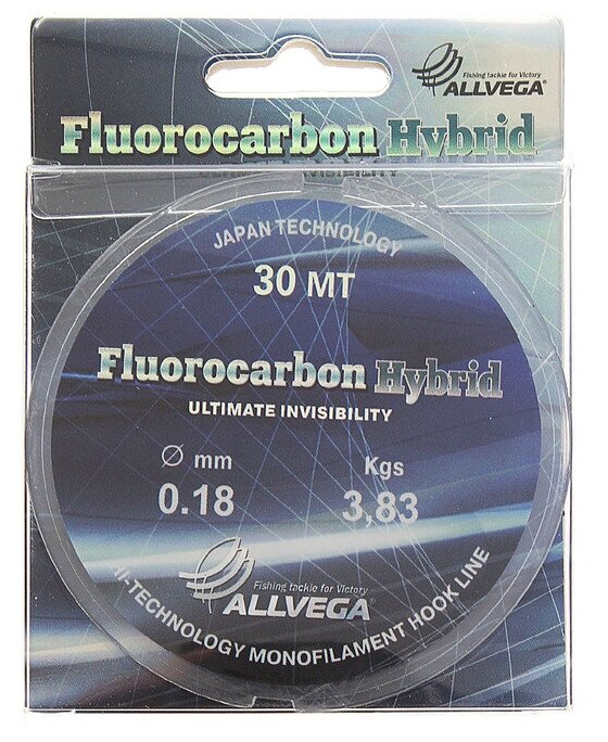 Леска монофильная ALLVEGA "Fluorocarbon Hybrid" 30м 0,18мм, 3,83кг, флюорокарбон 65% 9336045 - фотография № 6