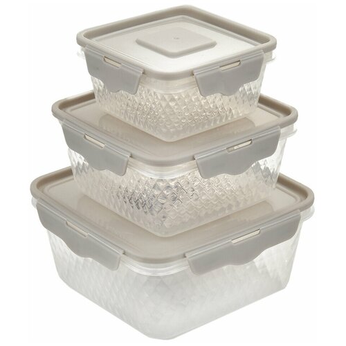 Набор контейнеров пищевых для хранения с крышками, 3 шт, 18х18х8см/ 15х15х7см/12х12х6см