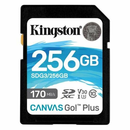 Карта памяти SDXC UHS-I U3 Kingston Canvas Go! Plus 256 ГБ, 170 МБ/с, Class 10, SDG3/256GB, 1 шт, без адаптера