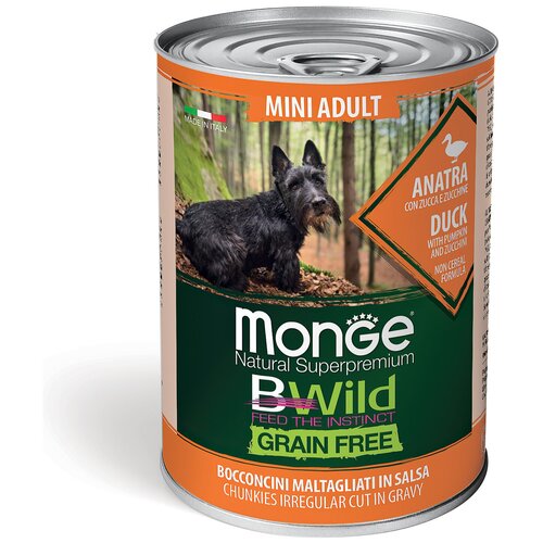 Monge Dog BWild GRAIN FREE Mini беззерновые консервы из утки с тыквой и кабачками для взрослых собак мелких пород 400г х 6шт.