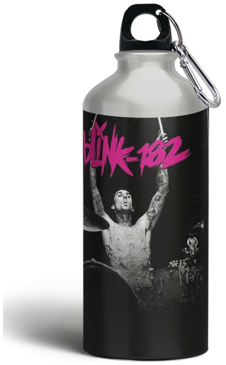 Бутылка спортивная,туристическая фляга, 500мл с карабином Blink 182 - 1