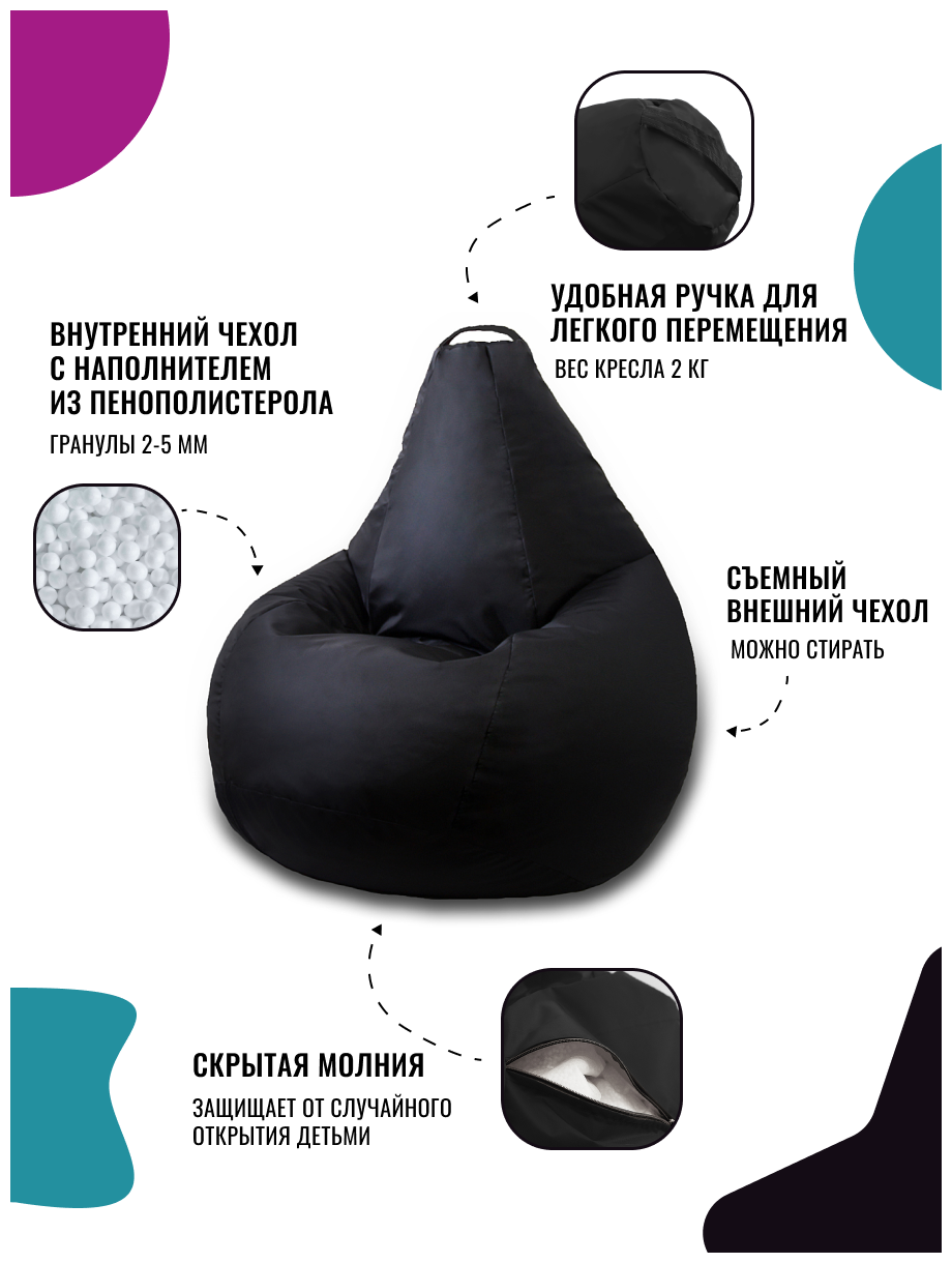 Кресло-мешок PUFON груша XXXL черный
