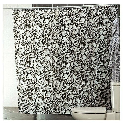 Штора для ванной ROCKS Черный MIRANDA / водоотталкивающая / Занавеска в ванную / шторка для душа