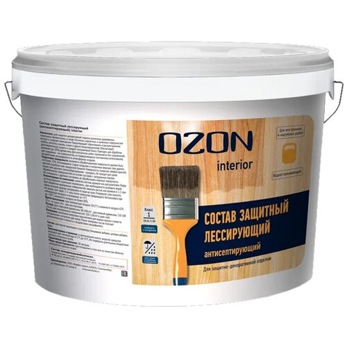 OZON состав защитный лессирующий полуглянцевая, 9 л ozon mebellack бесцветный полуглянцевая 9 кг 9 л