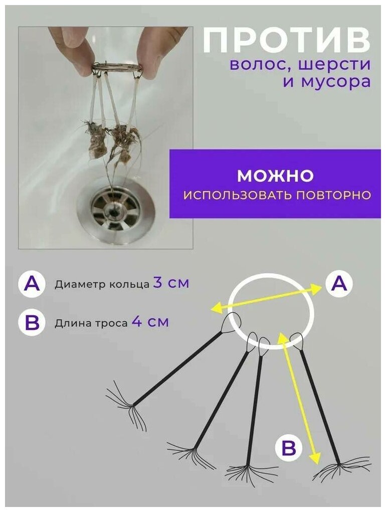 Сетка 5в1 для защиты от засора волос, шерсти и мусора в ванной Золушка + - фотография № 10