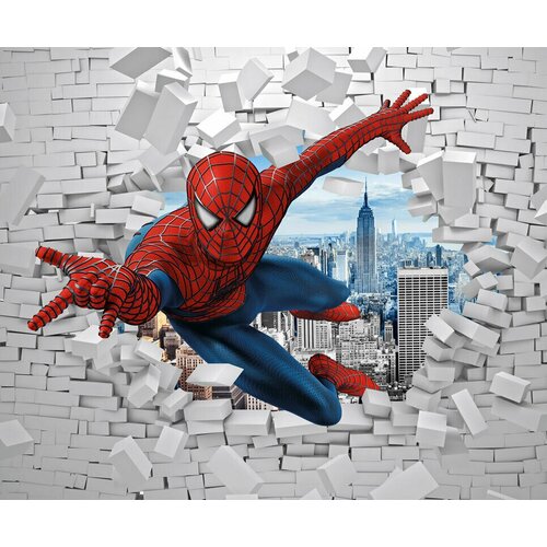 Моющиеся виниловые фотообои Человек-паук. Сквозь стену 3D детские, 300х250 см