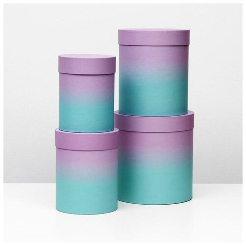 фото Набор круглых коробок 4 в 1"лилово-мятный", 23 х 23 х 25 - 15 х 15 х 20 см 5133498 . yandex market