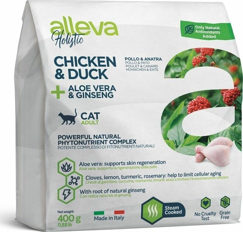 Alleva Holistic (Аллева Холистик) Сухой корм для взрослых кошек с курицей, уткой, алоэ и женьшенем 400 г