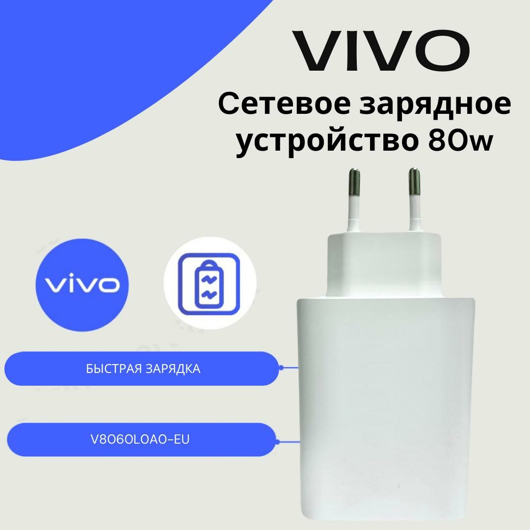 Сетевое зарядное устройство для Vivo 80W (V8060L0A0-EU) с USB входом /Быстрая зарядка для Vivo