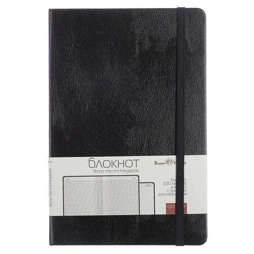 BrunoVisconti Бизнес-Блокнот А5, 100 листов Megapolis Journal, искусственная кожа, тонированный блок, на резинке, чёрный