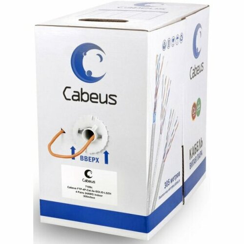 Кабель витая пара экранированная Cabeus FTP-4P-Cat.5e-SOLID-LSZH FTP (F/UTP), категория 5e, 4 пары 0,51 (24 AWG), одножильный, LSZH кабель витая пара в нарезку sommer cable 580 0056 sc mercator cat 5e 1 м