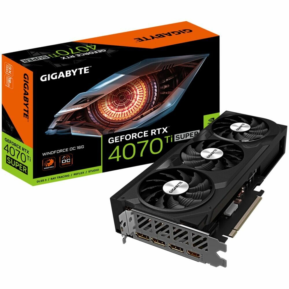 Видеокарта Gigabyte GeForce RTX 4070 Ti Super 16384Mb, Windforce OC 16 Gb (GV-N407TSWF3OC-16GD) 1xHDMI, 3xDP, Ret