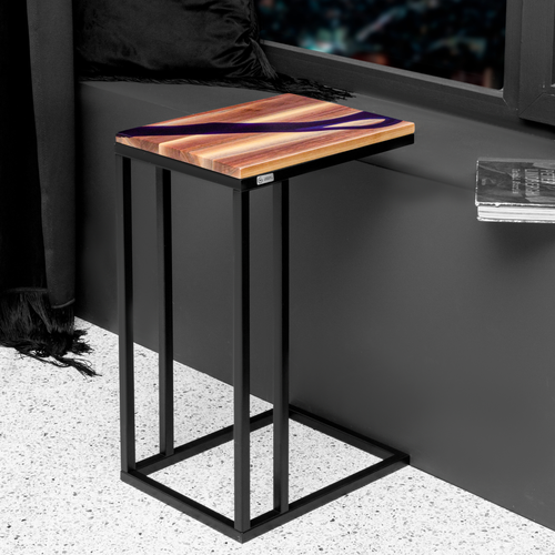 Приставной столик, журнальный столик Geometry Wood / Река - Енисей, Фиолетовая, 42x32x64