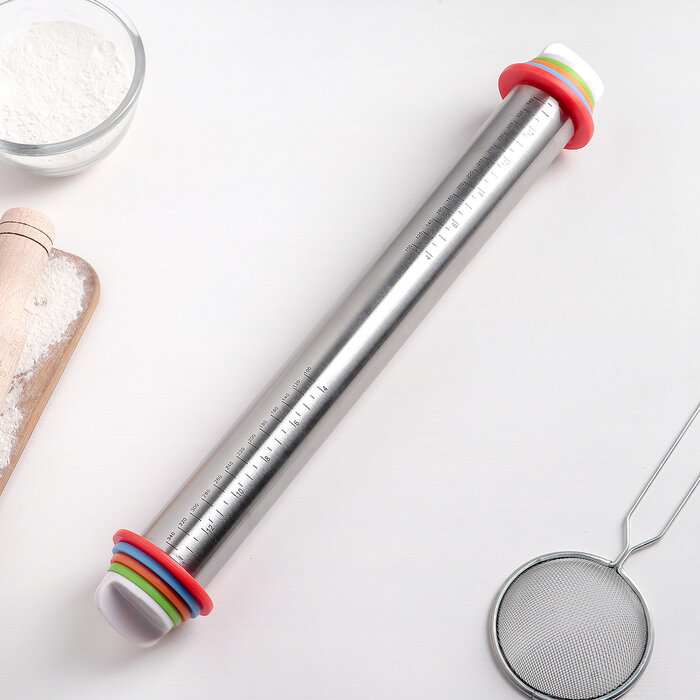 Скалка с ограничителями кондитерская, 43x5,5 см, рабочая часть 35 см