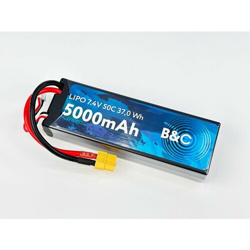 Аккумулятор Li-po B&C 5000 MAH 7.4v (2s), 50C, XT60, Hard case