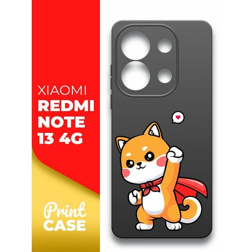 Чехол на Xiaomi Redmi Note 13 4G (Ксиоми Редми Ноте 13 4г) черный матовый силиконовый с защитой (бортиком) вокруг камер, Miuko (принт) Котик Супермэн чехол на xiaomi redmi note 13 4g ксиоми редми ноте 13 4г черный матовый силиконовый с защитой бортиком вокруг камер miuko принт цветы белые