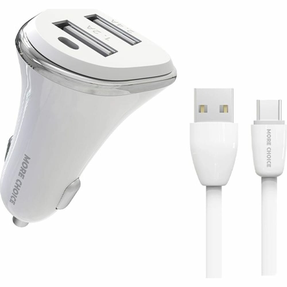 Зарядное устройство автомобильное More Choice 2*USB 2.4A для Type-C White - фото №19