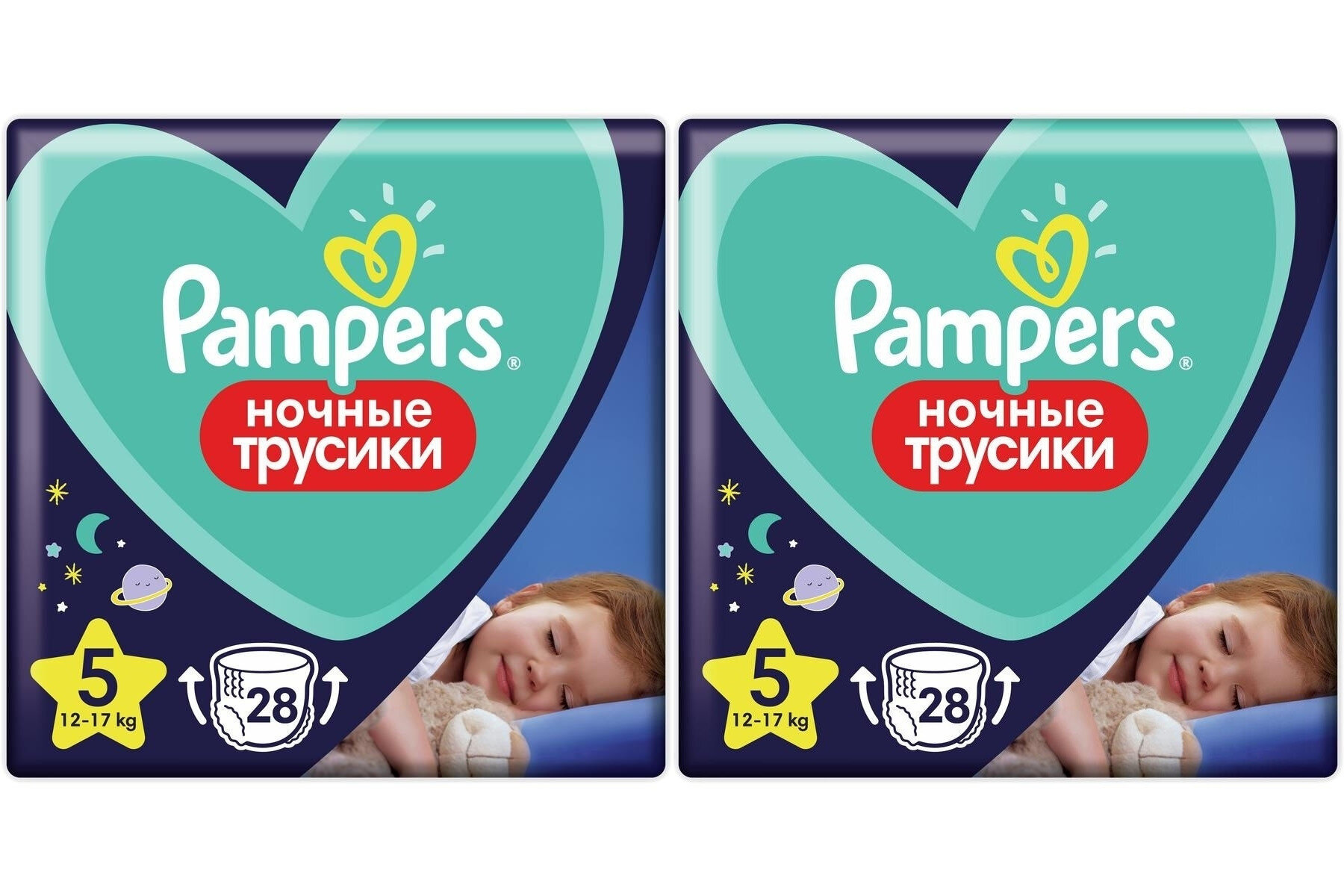 Pampers Ночные подгузники-трусики для мальчиков и девочек Junior (12-17кг) Эконом 2 упаковки 28 шт