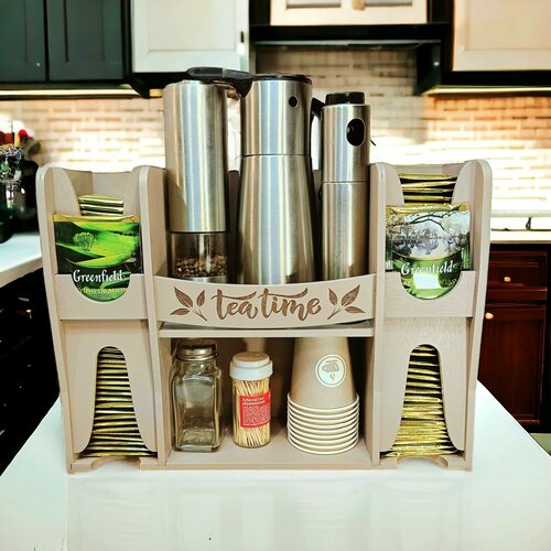 Органайзер деревянный для чайных пакетиков капучино с гравировкой