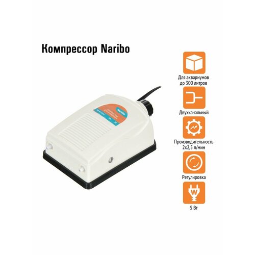 Компрессор Naribo двухканальный 5Вт 2х25лмин с регулятором 724₽