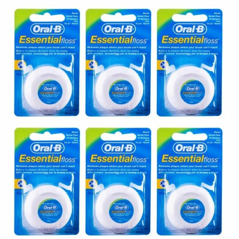 Oral-B Зубная нить, Essential Floss, Мята, 50м, 6шт