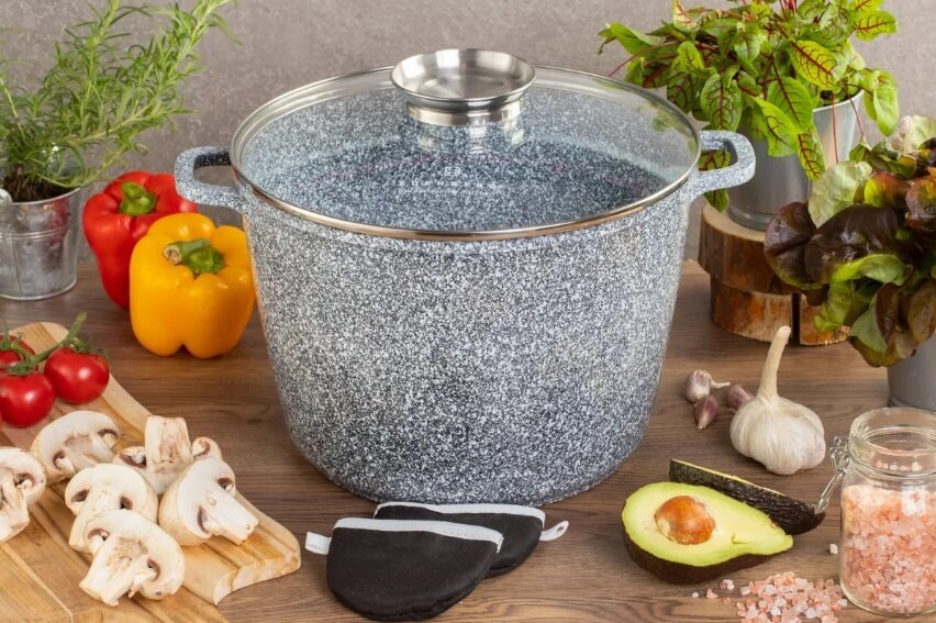 фото Кастрюля 6 л с антипригарным покрытием с крышкой Edenberg 24 см казан для газовой, электрической и индукционной плиты