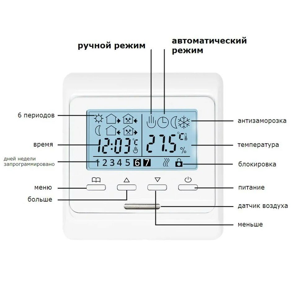 Терморегулятор/термостат Varmel RTC 51.716 прогр. с ЖК дисплеем