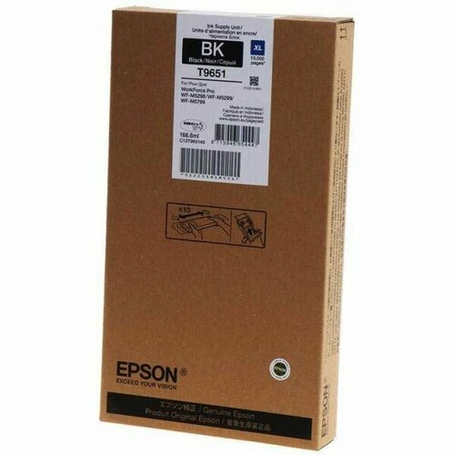 T9651 / C13T965140 Epson оригинальный черный картридж для Epson WorkForce Pro WF-M5299DW/ WF-M5799DW контейнер с чернилами для epson wf m5799dwf wf m5299dw wf m5298dw совм t9651 xl картридж ink supply unit чернильный пакет с чипом чёрный black