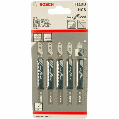 Пилки для лобзика по дереву Bosch T 119 B 2608630037 пилки для лобзика по дереву bosch t101b 2608633622