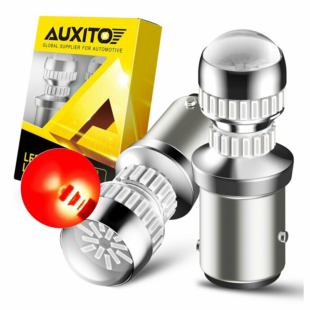 Светодиодная лампа с линзой AUXITO 1157 P21/5W цоколь BAY15d 2шт Canbus Красный свет LED автомобильная