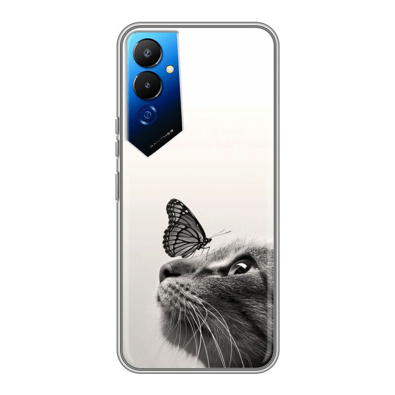 Дизайнерский силиконовый чехол для Текно Пова 4 / Tecno Pova 4 Кот и бабочка