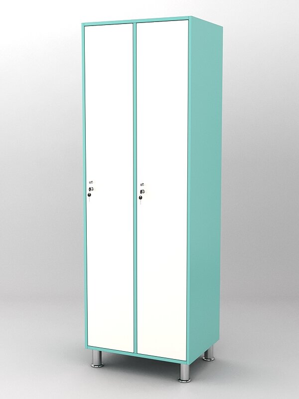 фото Шкаф для раздевалок "тренер" №1, Белый и Тиффани Аква 60 x 45 x 180 см