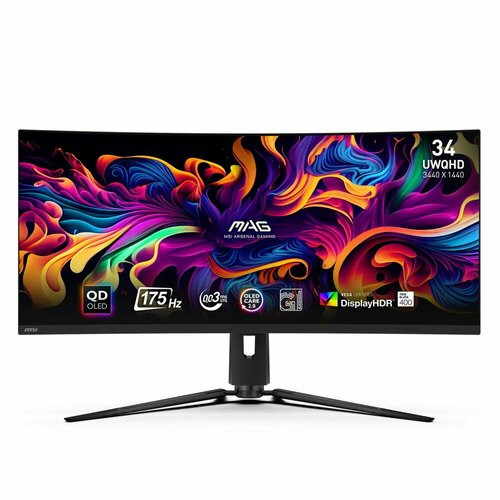 34.18 MSI MAG 341CQP QD-OLED Black (QD-OLED, 3440x1440, HDMI+HDMI+DP+Type C, USB Hub, 0.03 ms, 178°/178°, 250 cd/m, 1500000:1, 175Hz, Curved) монитор 34 benq pd3420q ips 3440x1440 21 9 400кд м2 5мс 178° 178° freesync hdmi displayport usb type c usb hub черный 9h ljhlb qpe