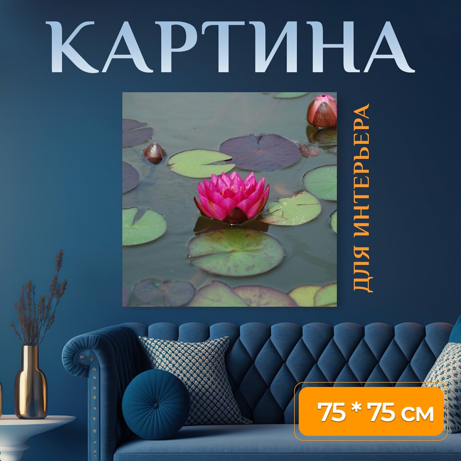 Картина на холсте "Водяная лилия, пруд, водное растение" на подрамнике 75х75 см. для интерьера