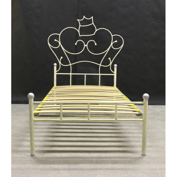 Кровать Анжелика кованая , спальное место (ШхД): 90см Х 200см, с металлическим основанием, цвет слоновая кость + патина мягкое серебро