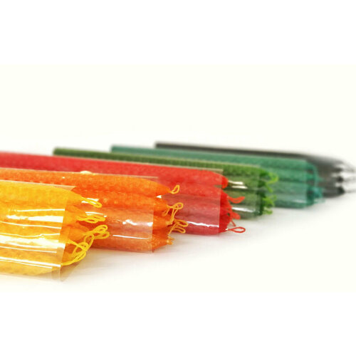 Свеча из цветной вощины жёлтая, Медовые свечи Сибири (с описанием, средняя, 26*1,3 см.), набор 9 шт.