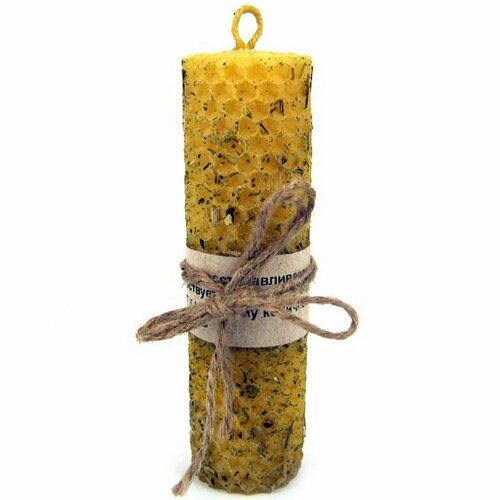 Свеча из вощины с травой девясил, Медовые свечи Сибири (с описанием, 13*3,5 см.), 1 шт.