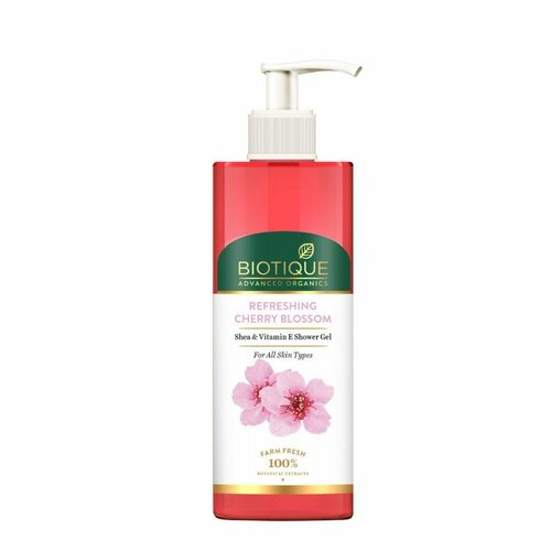 REFRESHING CHERRY BLOSSOM Shea Vitamin E SHOWER GEL Biotique цветы вишни гель для душа С маслом ШИ и Витамином Е Для всех типов кожи Биотик 200 мл 950₽