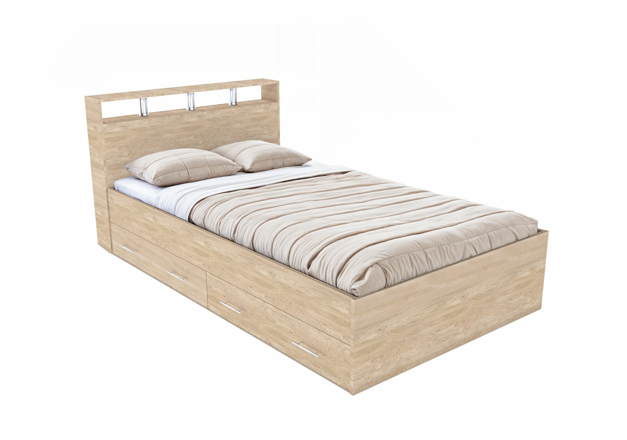Двуспальная кровать Саломея с ящиками 120х200, дуб сонома, Мебель Кинг