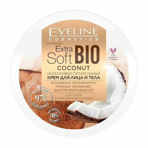 Eveline Cosmetics Интенсивно питательный крем для лица и тела EXTRA SOFT bio, 200 мл крем интенсивное восстановление extra soft bio coconut